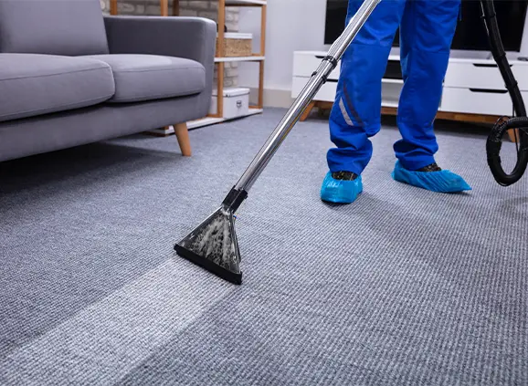 Residential carpet cleaning in progress showing cleaned path